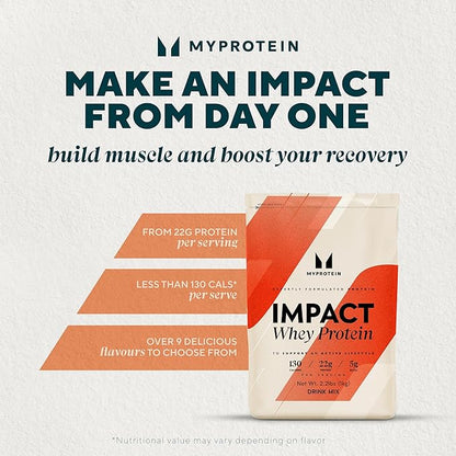 Myprotein Impact Whey Protein Powder, 2.2 Lbs (32 Servings) Chocolate Brownie, 22g Protein & 5g BCAA Per Serving, Protein Shake for Superior Performance, Muscle Strength & Recovery, Gluten Free