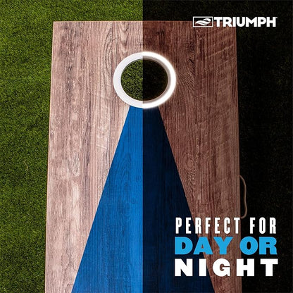 Triumph Sports LED 2x4 Cornhole Boards - Caddy set and Grey and Blue