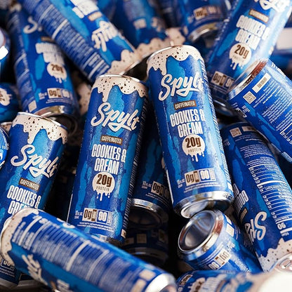Spylt High Protein Cookies & Cream Milk with 60mg Caffeine & 20g Protein - 90 Calories, Ready to Drink, Sugar Free, Lactose Free Milk, Perfect for Workout Recovery & Afternoon Pick Me Up - 12 Count