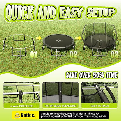 8FT 10FT 12FT 14FT 16FT Trampoline with Pop-up Quick Connector and Basketball Hoop, Trampoline Outdoor with Enclosure, Ladder, ASTM Approval for Kids and Adults
