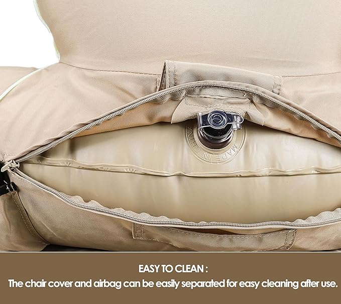 LUOOV Air Mattress Sofa Bed with Portable Air Pump,Folding Inflatable Sofa Camping Chair Couch Waterproof Outdoor Air Sofa Support 660 lbs for Camping Travel (Khaki Loveseat), Small Double