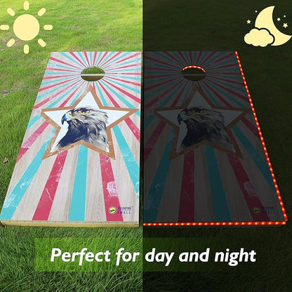 LED Cornhole Board Set 4FTx2FT Solid Wood Regulation Size Cornhole Set with LED Lights Includes 8 Cornhole Bags for Adults (Eagle, 4'x2')