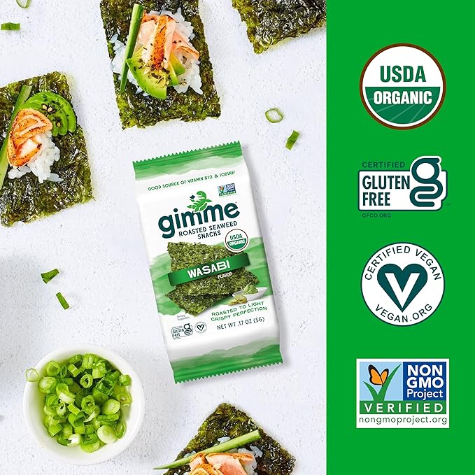 Gimme Seaweed Organic Premium Roasted Seaweed Snacks, New 6 Flavor Variety Pack, 12 Count (2 Each) Keto, Vegan, Gluten-Free, Source of Omega3s and Iodine, Healthy On-The-Go Snack for Kids and Adults
