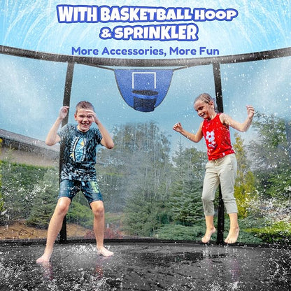 Trampoline 8FT 10FT 12FT 14FT 16FT, Outdoor Trampolines for Kids and Adults, Recreational Trampoline with Enclosure Net & Ladder, Round Trampoline ASTM Approved, 400/450LBS Weight Capacity