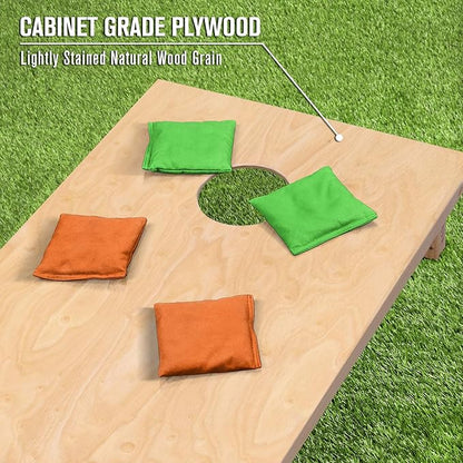 GoSports Regulation Size Wooden Cornhole Set with Natural Wood Finish - Includes Carrying Case