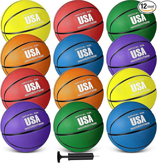 Libima 12 Pcs Operation Christmas Rubber Basketballs Official Size Bulk with Pump Multicolor Basket