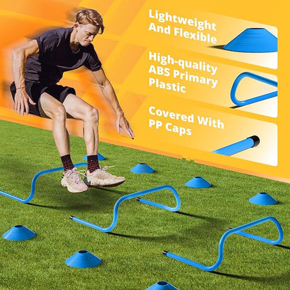 Yes4All Agility Ladder Speed Training Equipment Set - 1 Adjustable Agility Ladder, 12 Soccer Cones, 5 Hurdles, Jump Rope, Running Parachute - Speed & Agility Training Equipment for All Ages