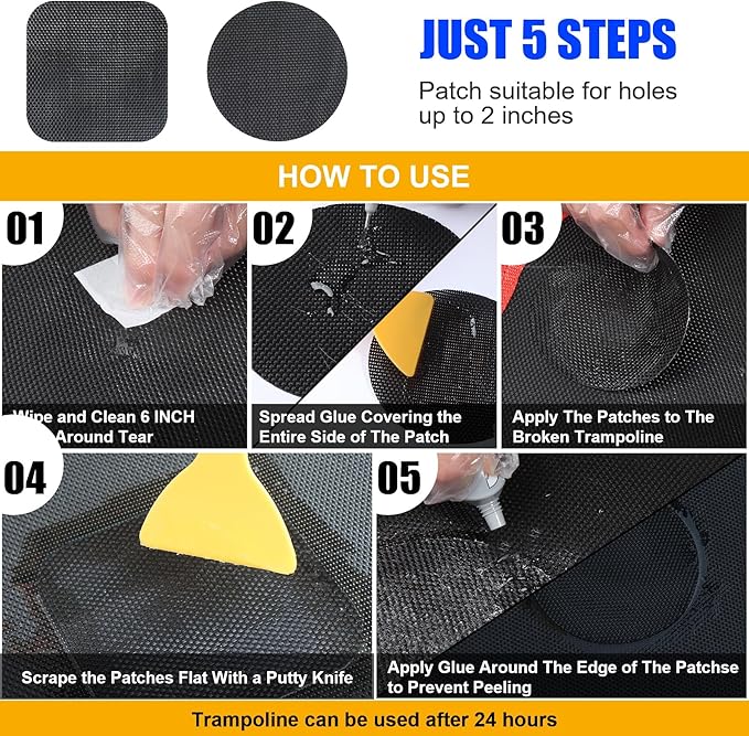 Ground Stakes Trampoline Patch Repair Kit 3 Sizes Patches | Repair Trampoline Mat Tear or Hole