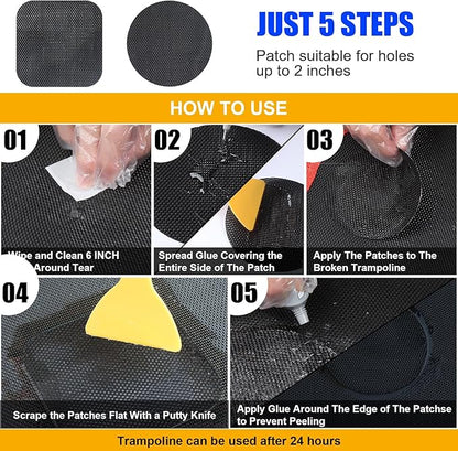 Trampoline Patch Repair Kit 4.1'' Round Square Patches | Repair Trampoline Mat Tear or Hole in a Mat