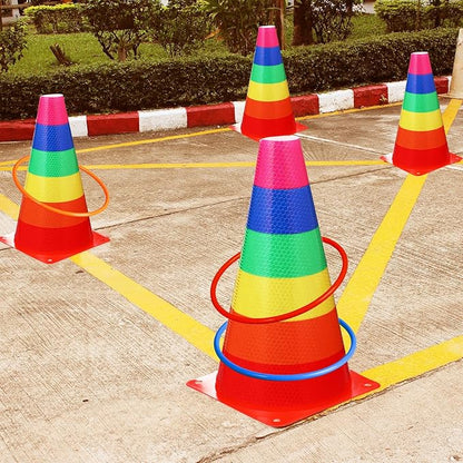 Leitee 6 Sets Candy Corn Ring Toss Game Plastic Cones Ring Toss Combo Set Mini Traffic Cones Toss Game for Sports Training Garden Backyard Outdoor Activities(Colorful,Carnival Game)