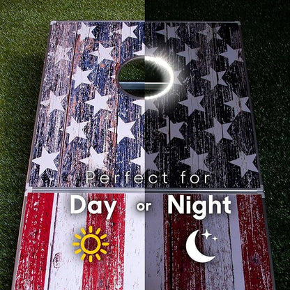 GoSports 4 x 2 ft Aluminum Cornhole Game Sets – Choose LED Lights or Standard - Set Includes 2 Foldable Regulation Size Boards, 8 Bean Bags, & Rules