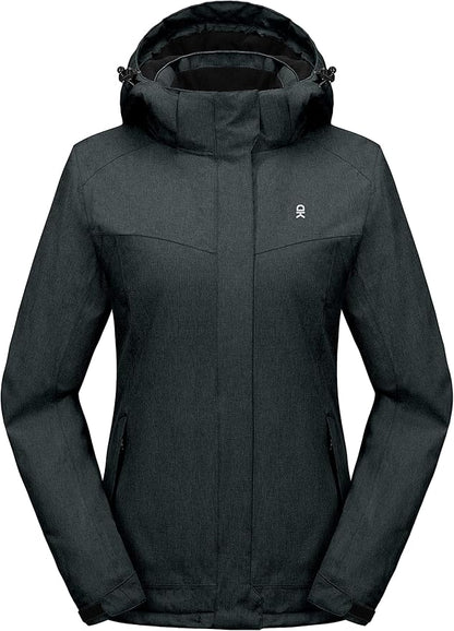 Little Donkey Andy Women's Waterproof Hiking Skiing Jacket with Removable Hood, Fleece Lined Winter Warm Rain Coat