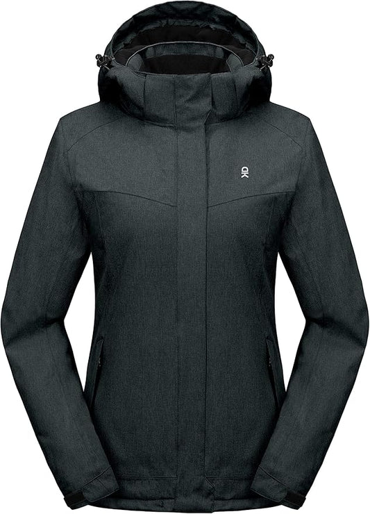 Little Donkey Andy Women's Waterproof Hiking Skiing Jacket with Removable Hood, Fleece Lined Winter