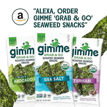 Gimme Seaweed Grab & Go - Sea Salt - 5 Count - Organic Roasted Seaweed Sheets - Keto Vegan Gluten Free - Great Source of Iodine & Omega 3’s - Healthy On-The-Go Snack for Kids Adults (Pack of 4)