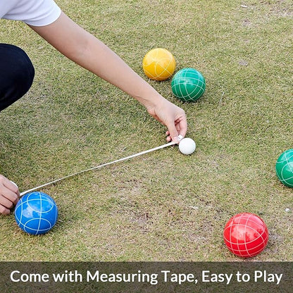 ApudArmis Bocce Balls Set, Outdoor Family Bocce Game for Backyard/Lawn/Beach - Set of 8 Poly-Resin Balls & 1 Pallino & Nylon Carrying Case & Measuring Rope (90mm)