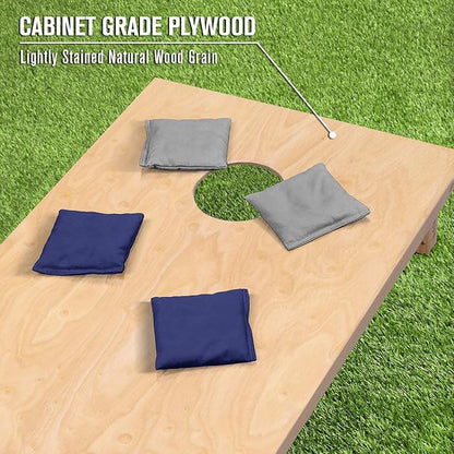 GoSports Regulation Size Wooden Cornhole Set with Natural Wood Finish - Includes Carrying Case