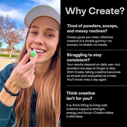 Creatine Monohydrate Gummies for Men & Women - Boost Focus, Strength, and Endurance, Anti-Melting Formula, Vegan, Gluten-Free, Non-GMO, 1.5 Gram Creatine per Gummy (Sour Green Apple, 90 ct)