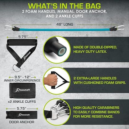 ProsourceFit Single Stackable Resistance Bands with Door Anchor and Exercise Guide, 5-8 LB, Heavy Duty Fitness Tube for Full-Body Exercises and Home Workouts, Green