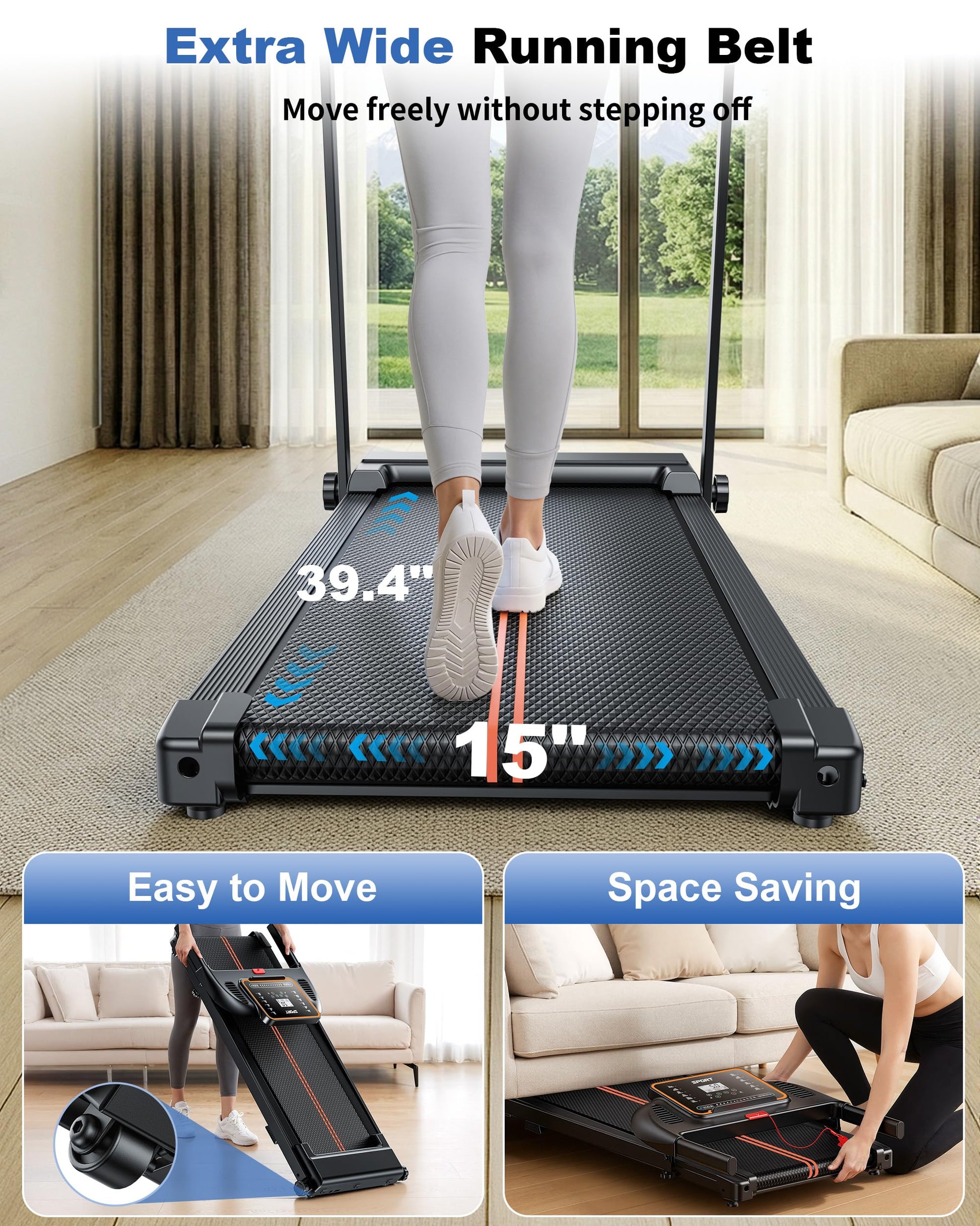 Treadmills for Home Walking Pad - Foldable Treadmill Under Desk with Handle Bar 0.6-6.2 MPH