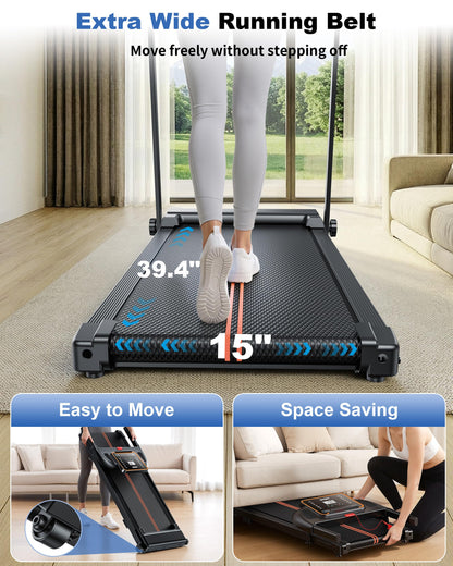 Treadmills for Home Walking Pad - Foldable Treadmill Under Desk with Handle Bar 0.6-6.2 MPH