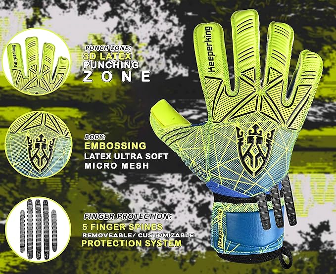 Soccer Goalie Goalkeeper Gloves for Kids Boys Youth & Adult,Latex Strong Grip Palms with Removable Finger Spines Protection Children Football Gloves for Training/Match(Sizes 5-10,6 Styles)