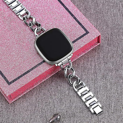 Cool Women Chain Metal Smartwatch Bands Compatible for Fitbit Sense/Fitbit Versa 3 Bands for Dressy Women, Metal Wristband Strap for Fitbit Sense 2/Versa 4