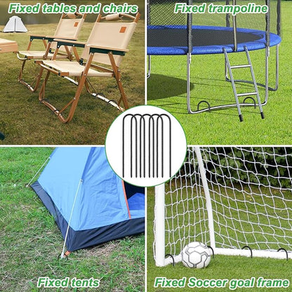 Gtongoko Trampolines Wind Stakes 16 Pack 12 Inch, 0.3 Inch Thick Heavy Duty U Shaped Rebar Tent Stakes Ground Anchors Galvanized Steel Safety Trampoline Anchors for Camping Tents, Soccer Goals