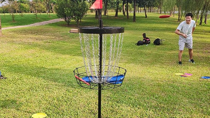 Disc Golf Basket with Discs | Portable Disc Golf Target with Heavy Duty 24-Chains Disc Golf Course Basket, Come with 6pcs Disc Golf Discs with Carry Bag