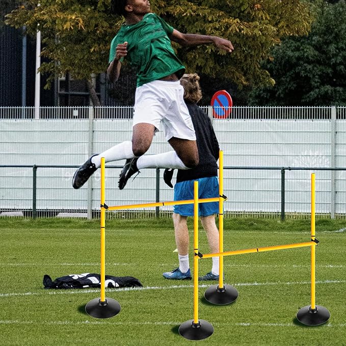 Adjustable Height Agility Hurdle Set Multi-Function Soccer Trainning Pole Set Coaching Sticks with Rubber Base