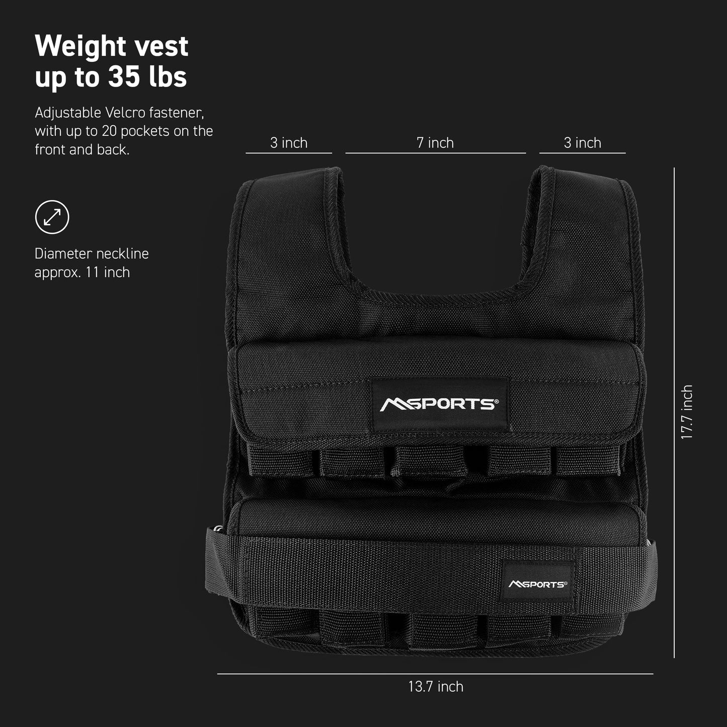 MSPORTS Premium Weighted Vest for Women & Men – Adjustable 11–65 lb, Running Vest, Walking Weighted