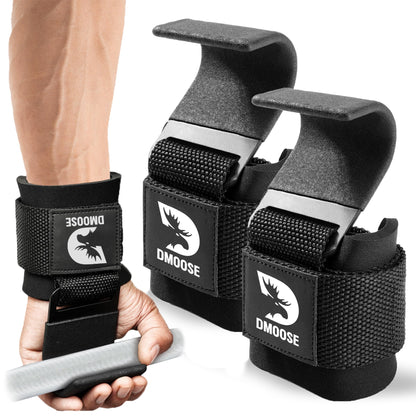 DMoose Fitness Weight Lifting Hooks (Pair) for Deadlifts, Pull Ups, Rows & Shrugs - Anti-Rip Nylon