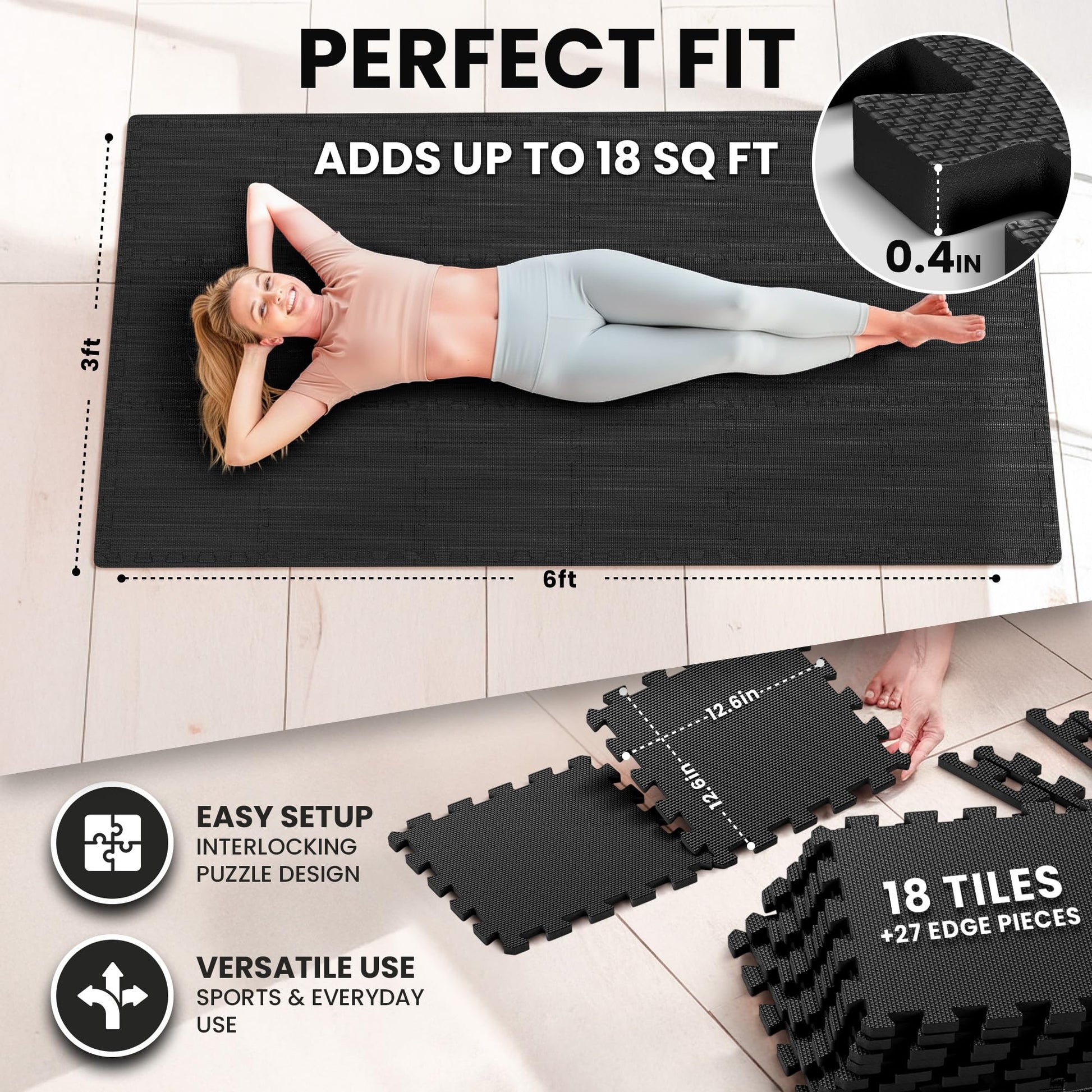 bemaxx Gym Mats Set - EVA Interlocking Foam Floor Tiles (12.6"x12.6"x0.4") Protective Gym Flooring