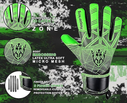 Soccer Goalie Goalkeeper Gloves for Kids Boys Youth & Adult,Latex Strong Grip Palms with Removable Finger Spines Protection Children Football Gloves for Training/Match(Sizes 5-10,6 Styles)