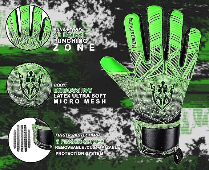 Soccer Goalie Goalkeeper Gloves for Kids Boys Youth & Adult,Latex Strong Grip Palms with Removable Finger Spines Protection Children Football Gloves for Training/Match(Sizes 5-10,6 Styles)