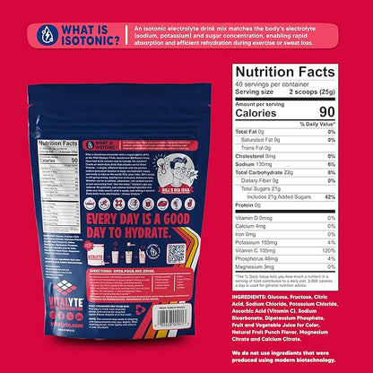 Vitalyte Electrolyte Powder Drink Mix, Isotonic Electrolyte Hydration Mix, Gluten Free Post Workout Powder Mix, Pack of 1, 35 oz., Fruit Punch Flavor