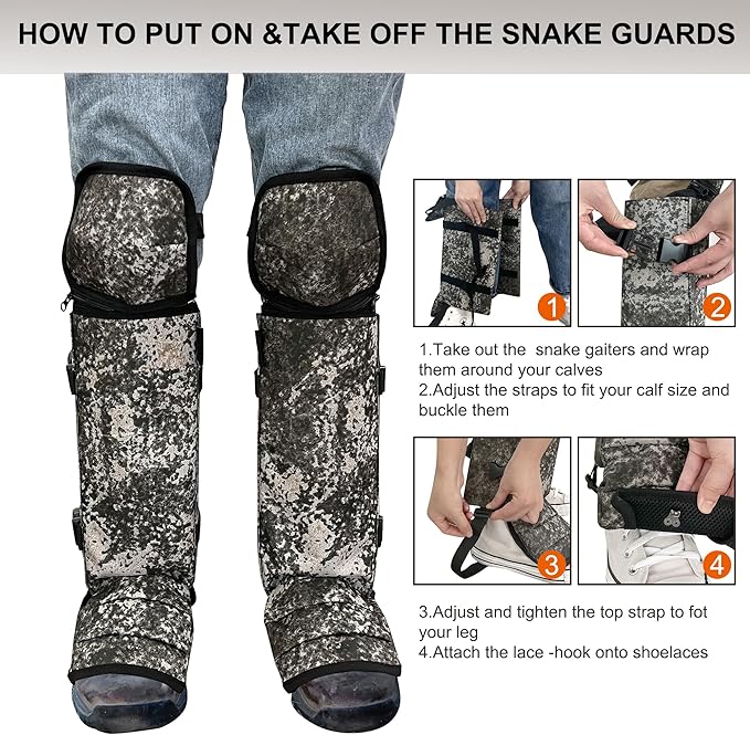 Snake Gaiters Leg Guards, Waterproof Snake Guards, Adjustable Snake Bite Protection for Lower Legs, Snake Chaps for Men&Women