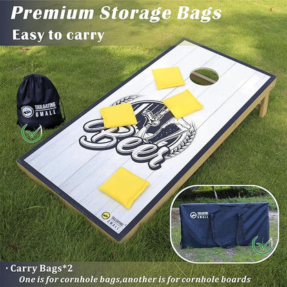 Cornhole Board Set 4FTx2FT Solid Wood Regulation Size Cornhole Set Includes 8 Cornhole Bags for Adults