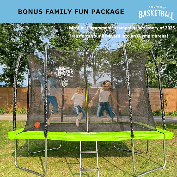 Trampoline Basketball Hoop Attachment, with 3 Mini Balls and Air Pump, Fits All Trampoline Models, Universal Accessories of All Ages, Height and Angle Adjustable