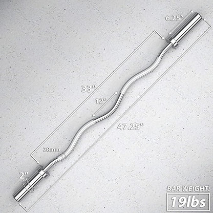 Synergee Commercial EZ Curl Olympic Bar Chrome & Black Phosphate with Powder Coated Brass Bushings Excellent for Bicep Curls and Triceps Extensions