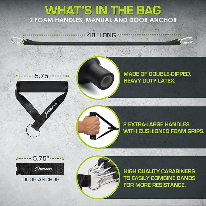 ProsourceFit Single Stackable Resistance Bands with Door Anchor and Exercise Guide, 5-8 LB, Heavy Duty Fitness Tube for Full-Body Exercises and Home Workouts, Green