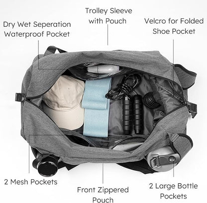 Gym Bag for Men with Shoes Compartment and Wet Pocket Convertible Duffle Bag and Gym Backpack Waterproof Sports Bags for Men with 2 Bottle Holders Multipurpose Weekender Overnight Bag - Grey