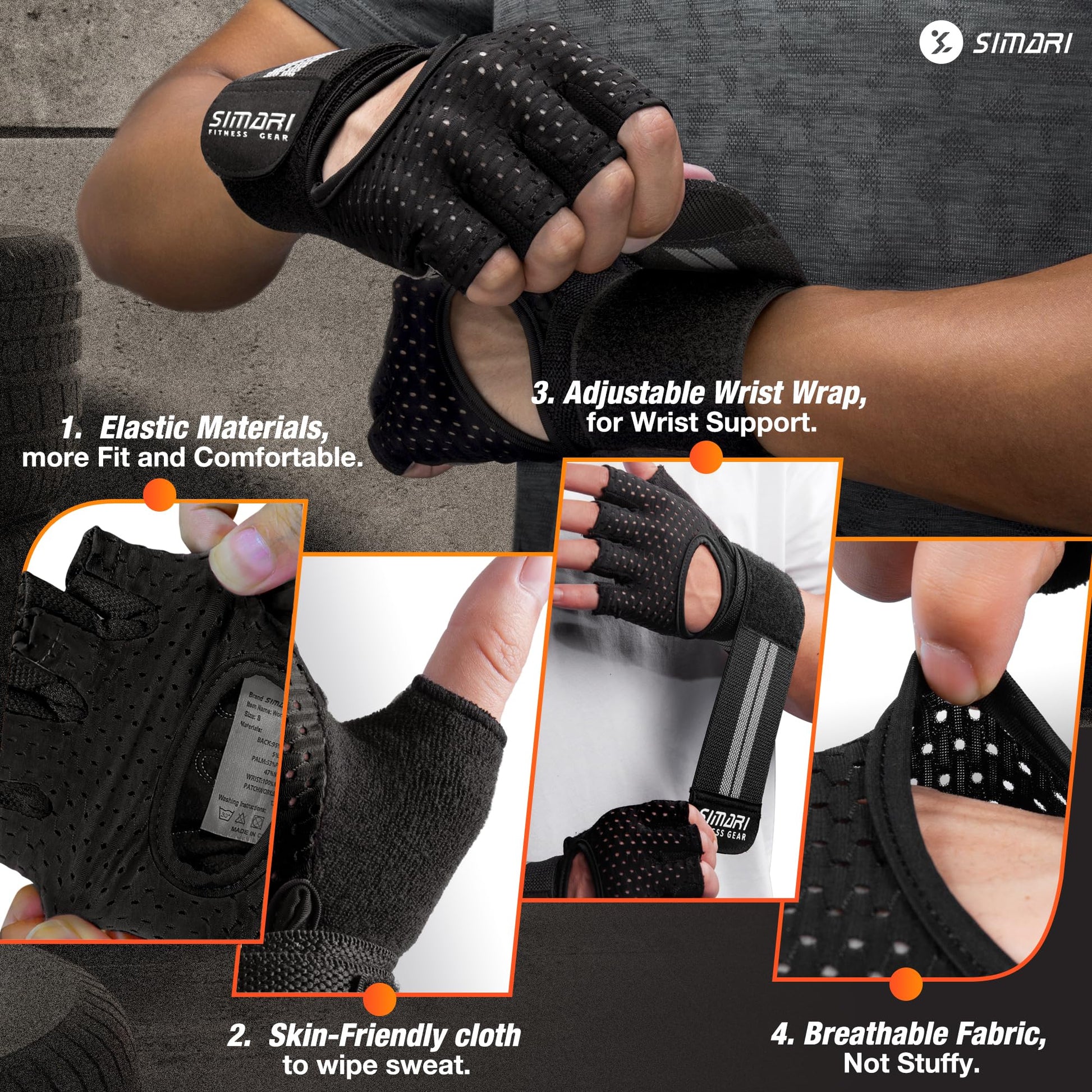 SIMARI Breathable Workout Gloves for Men Women, Padded Weight Lifting Gloves with Wrist Wraps