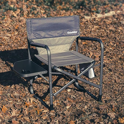 OUTSIDER Portable Directors Camping Chair, Lightweight Folding Aluminum Outdoor Chair with Side Table and Storage Pouch for Camping, Lawn, Sports and Fishing, Heavy Duty Supports 350lbs