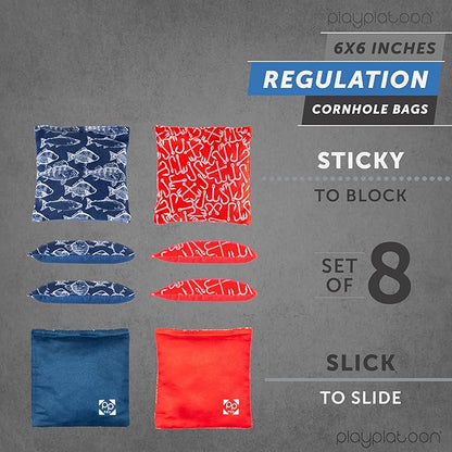Professional Cornhole Bags - Set of 8 Regulation All Weather Double Sided - Sticky Side/Slick Side Bean Bags for Pro Corn Hole Game