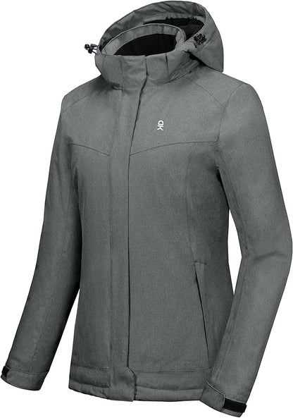 Little Donkey Andy Women's Waterproof Hiking Skiing Jacket with Removable Hood, Fleece Lined Winter Warm Rain Coat