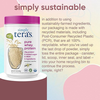 Simply tera's Pure Whey Protein Powder - Grass Fed Vanilla Whey Protein Powder, Clean, Made Without Artificial Sweeteners, Non-GMO, Kosher, rBGH-Free, Soy-Free - 12 Oz
