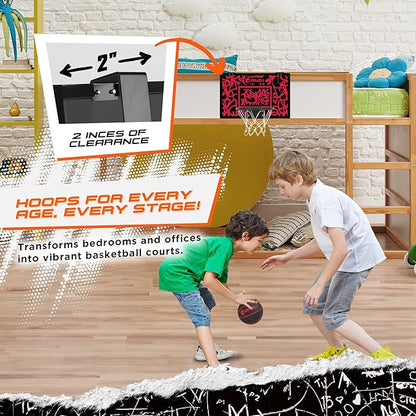 AND1 Over the Door Mini Basketball Hoop: 18x12 Shatterproof Backboard, 2 Mini Basketballs, and Hand Pump Included- Ultimate Indoor Basketball Accessory for Kids and Adults, No Tools Required