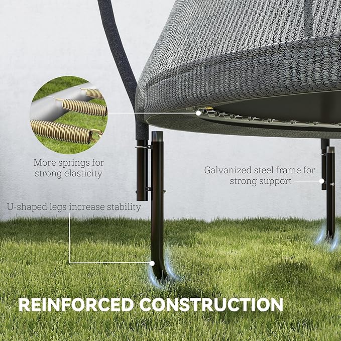 Soozier Trampoline Outdoor, Recreational Trampoline with Net Enclosure, Curved Poles and Safety Spring Cover for Kid Adults, ASTM Approved