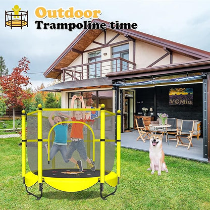 60" Trampoline for Kids, 5 FT Indoor & Outdoor Toddler Baby Trampoline with Basketball Hoop, Safety Enclosure, Birthday Gifts for Kids, Gifts for Boy and Girl, Age 3-8