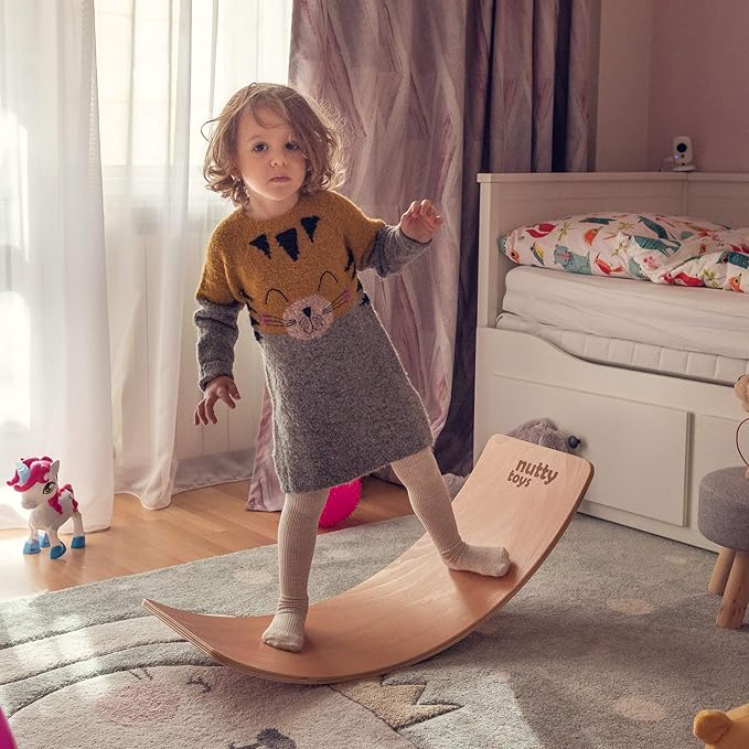 NUTTY TOYS Montessori Wooden Wobble Board for Kids & Adults -100% Natural Wood Balance Board Toddler Balancing Toy Unique Boy & Girl Open Ended Toy Best Christmas Stocking Stuffer Gifts Idea 2025